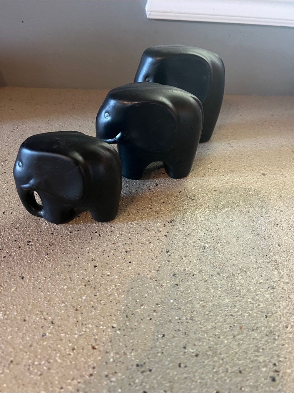 3 Black Ceramic Elephant Figurine Trio